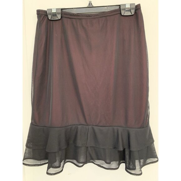 Vintage‎ Dynamite Skirt Black Mesh Sheer Tiered Ruffle Midi Red Half-slip Y2K - Picture 2 of 7